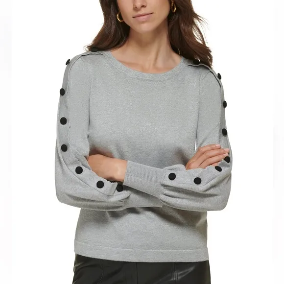 KARL LAGERFELD PARISMetallic Button-SleeveSweater