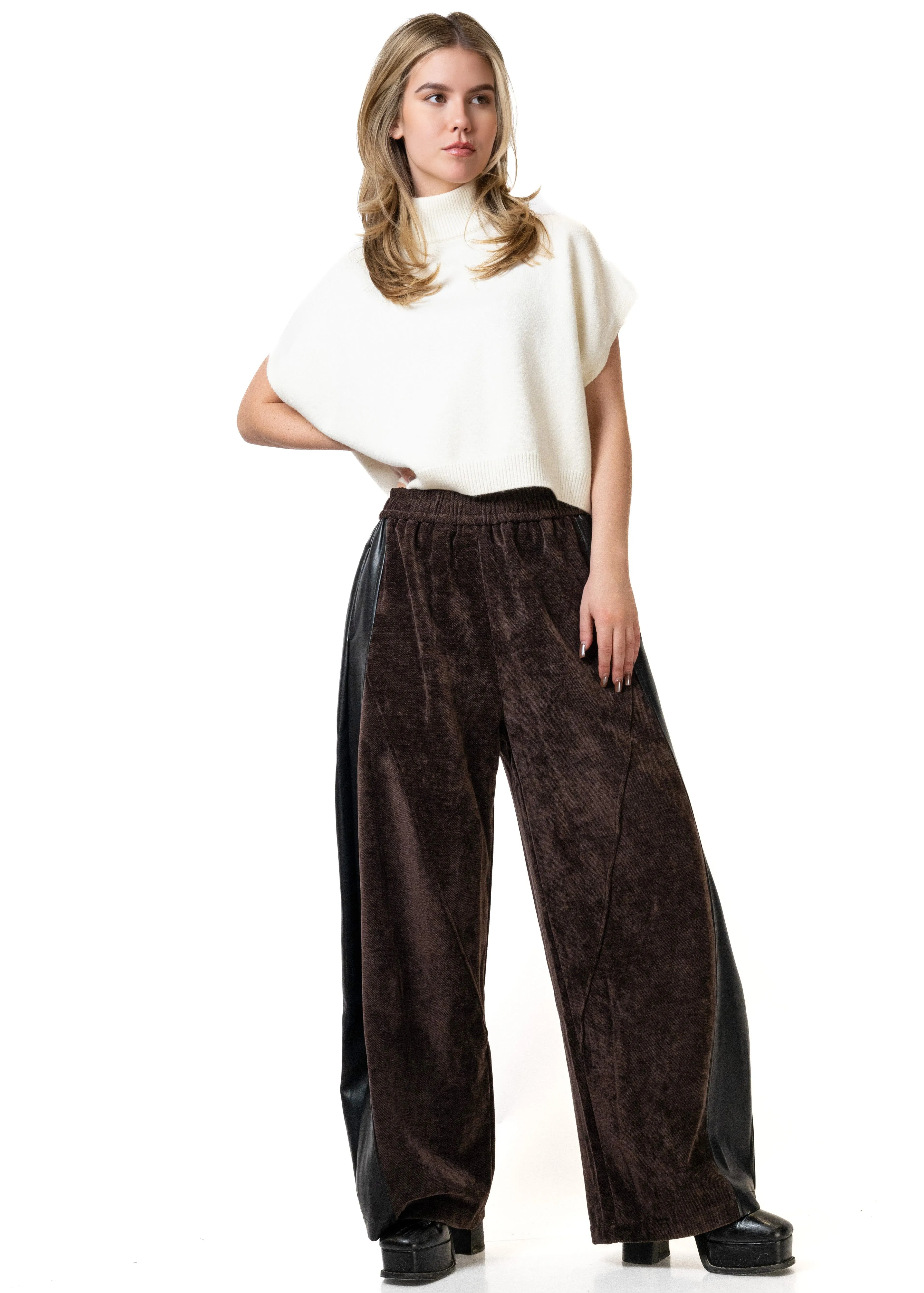 Leather   Velour Contrast Trouser