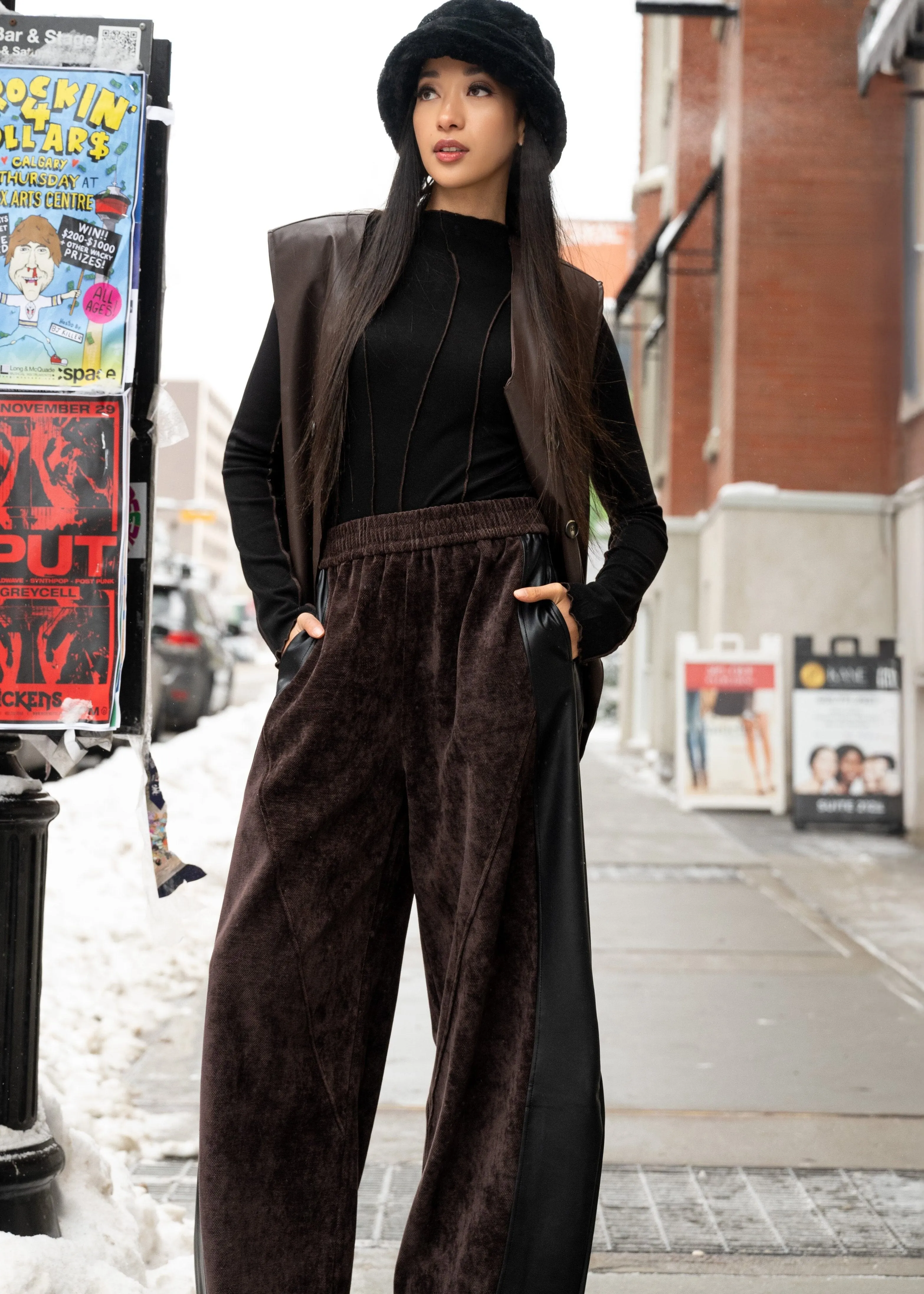 Leather   Velour Contrast Trouser