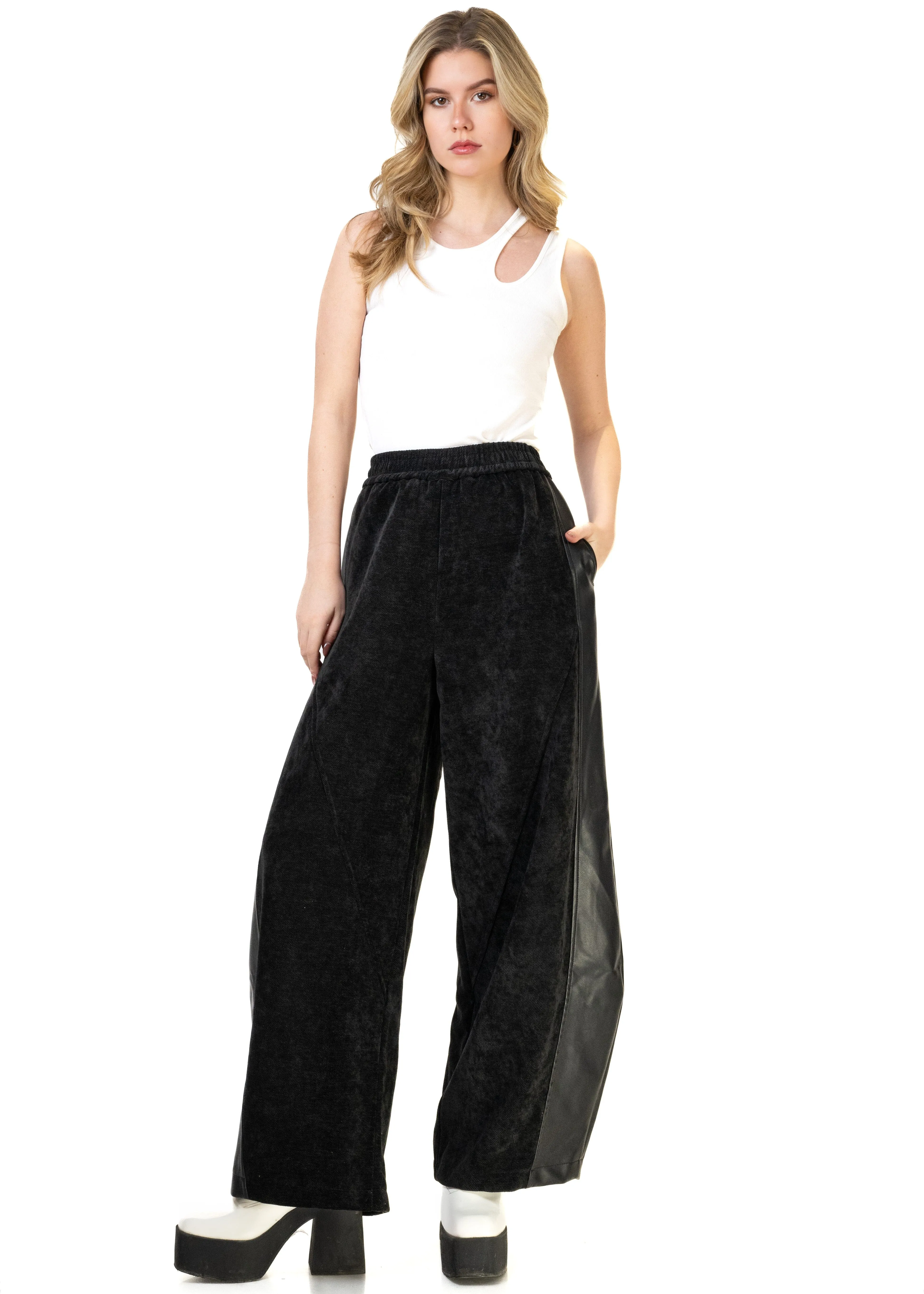 Leather   Velour Contrast Trouser