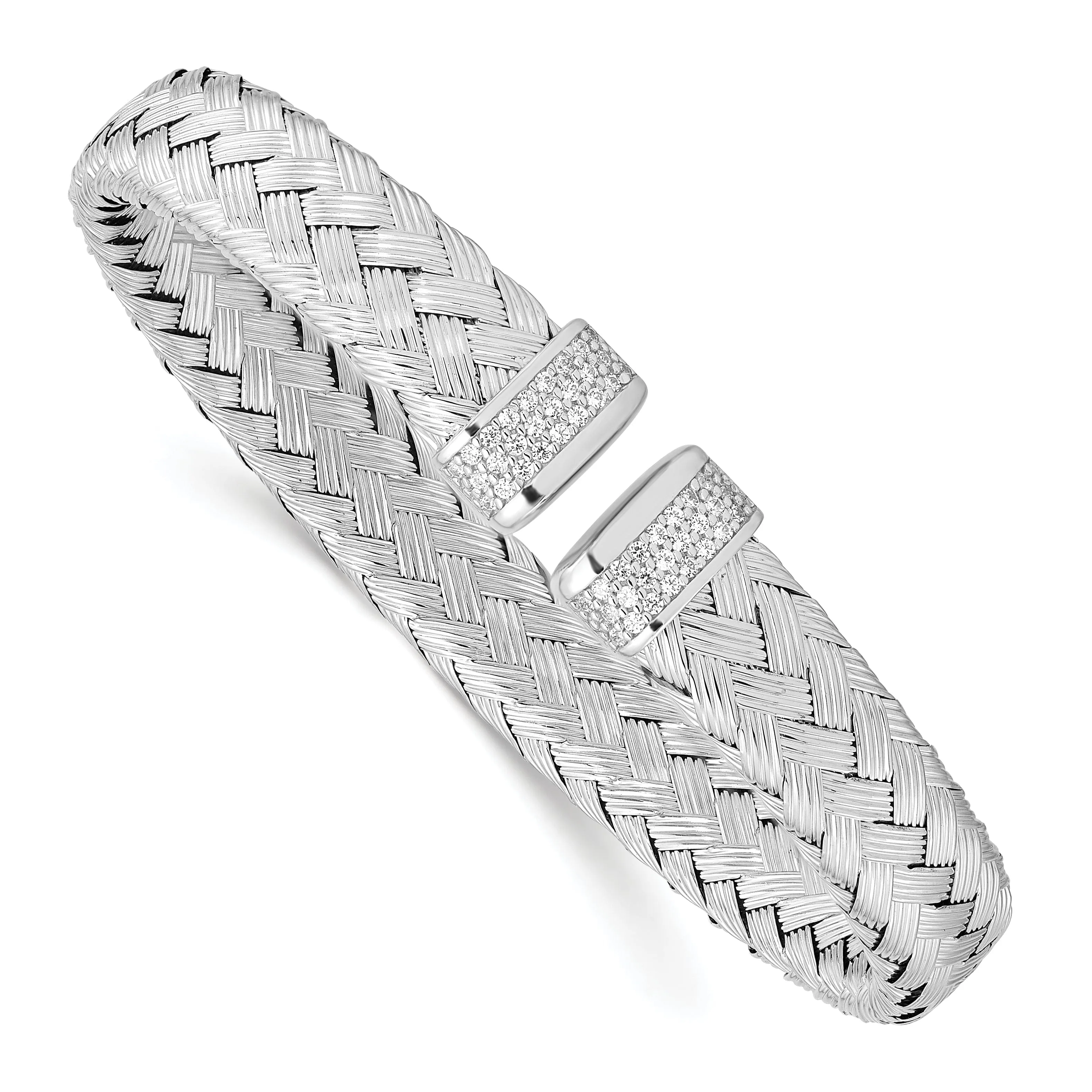 Leslie Sterling Silver C.Z Woven Flexible Cuff