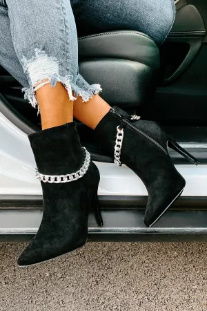 Linked To You Faux Suede Chain Detail Bootie (Black)