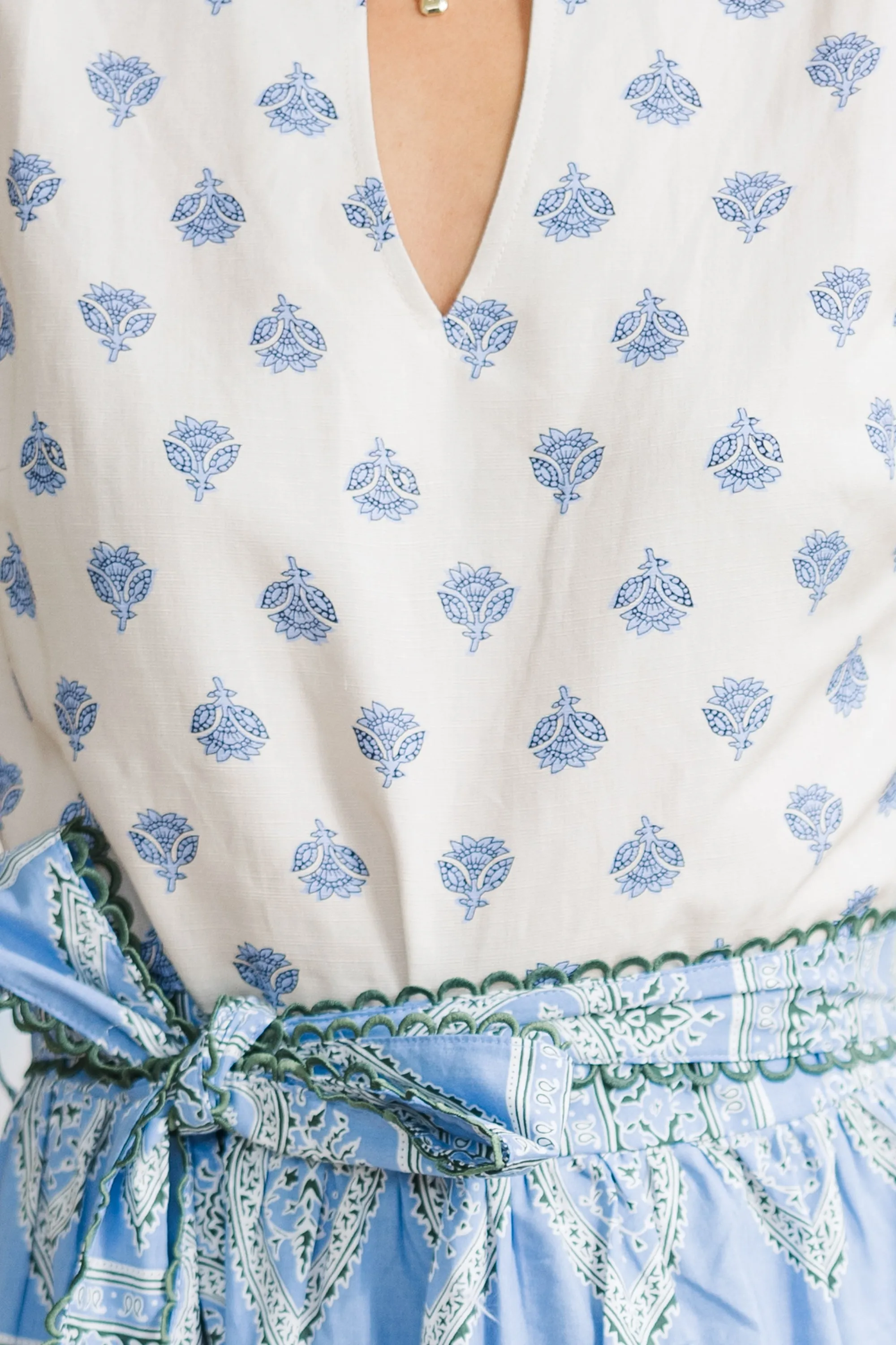 Live For It Slate Blue Mixed Print Midi Dress