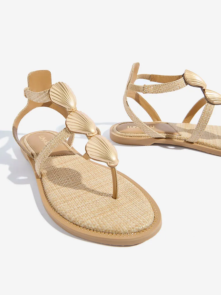 LUNA BLU Beige Shell-Detailed Sandals