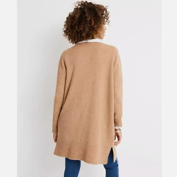 Madewell Cozy Alpaca Merino Wool Cardigan Open Front Sweater Tan Knit M J4814