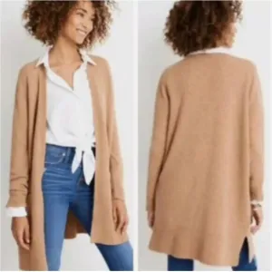 Madewell Cozy Alpaca Merino Wool Cardigan Open Front Sweater Tan Knit M J4814