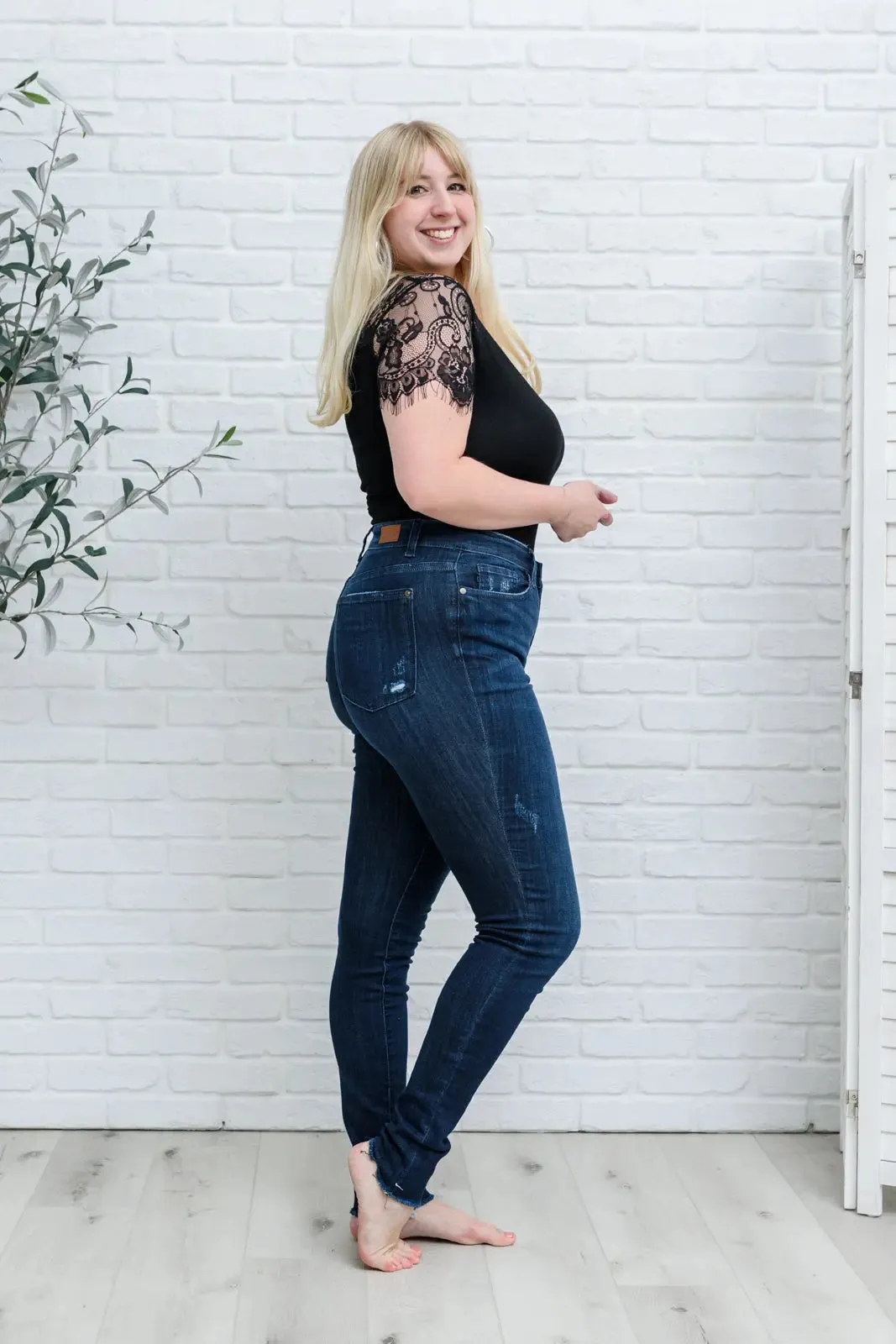 Maeve Mid-Rise Dark Wash Cuffed Skinny