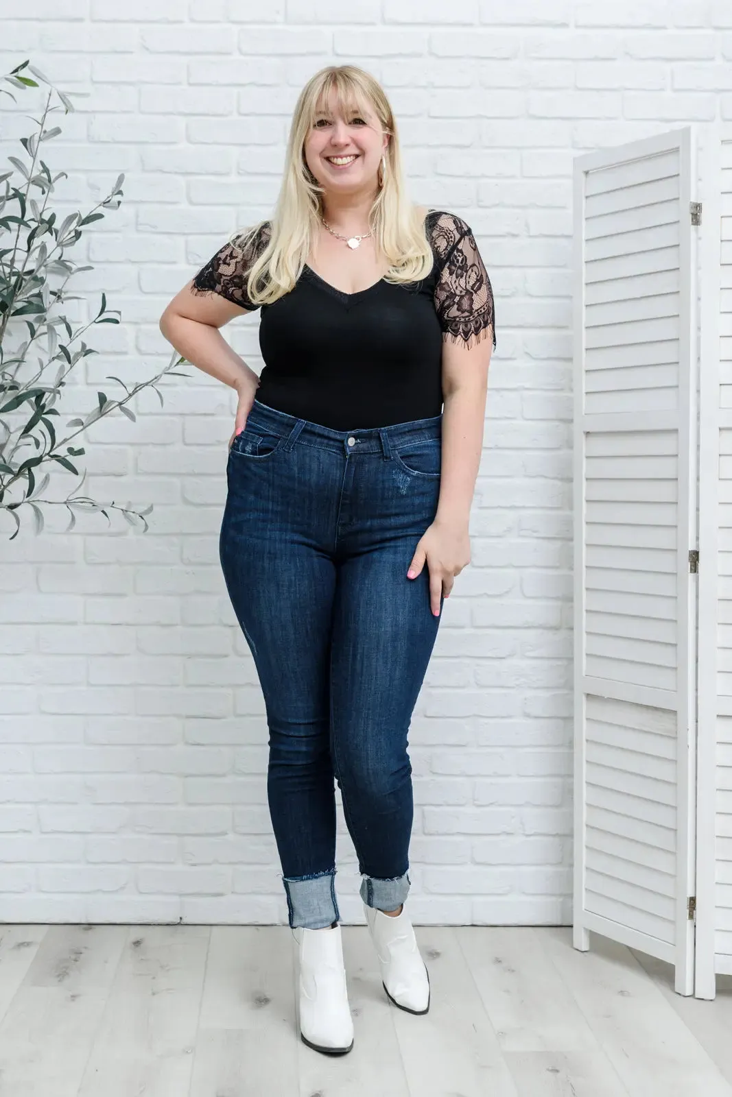Maeve Mid-Rise Dark Wash Cuffed Skinny