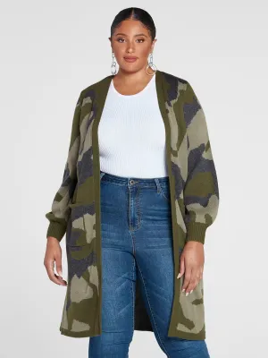 Marguerite Camo Cardigan Sweater