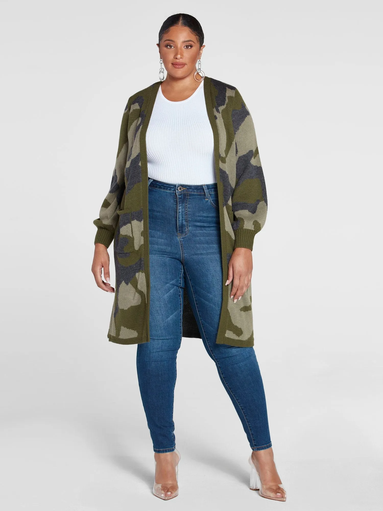 Marguerite Camo Cardigan Sweater