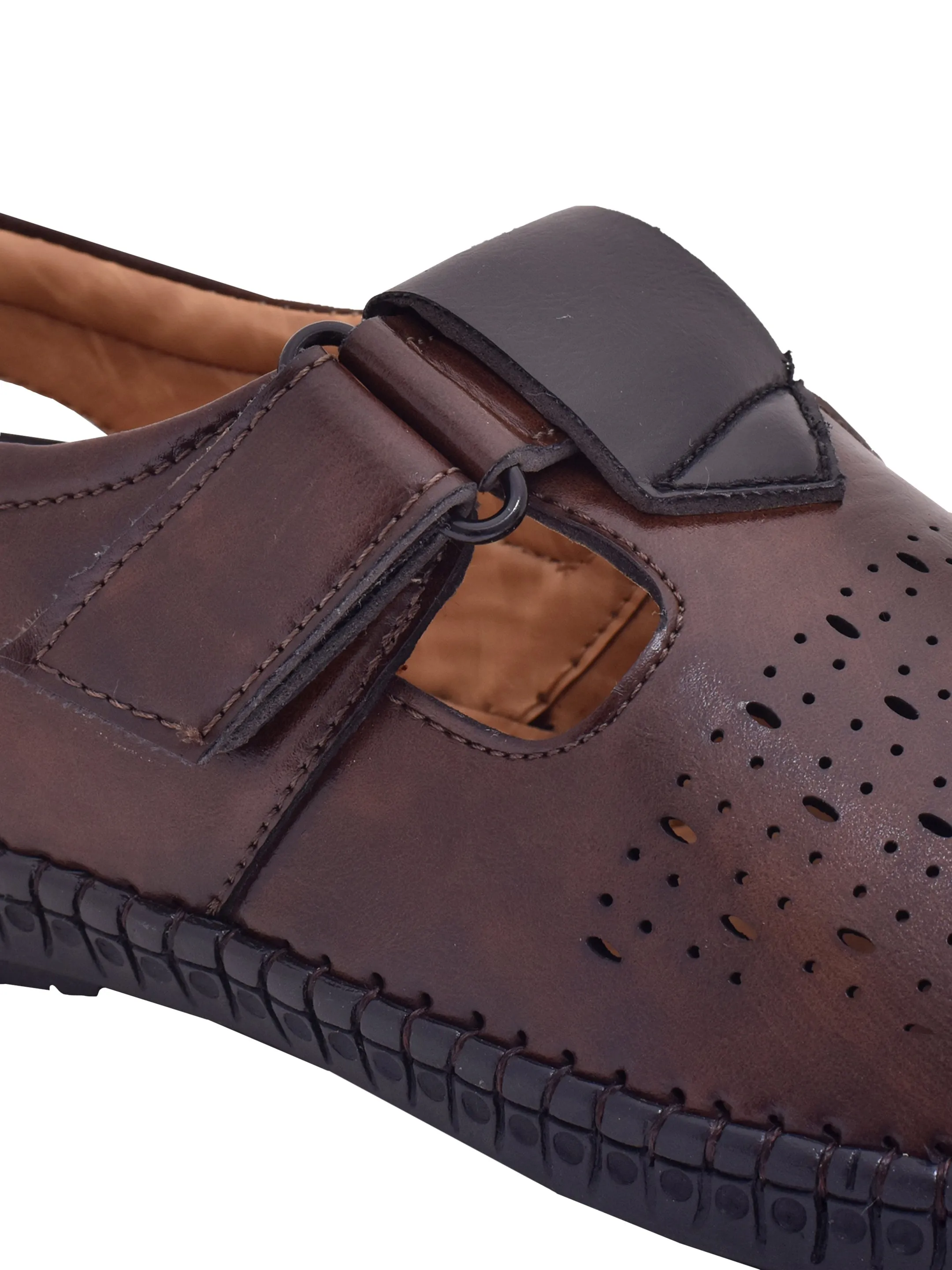Men Brown Vegan Shoe-Style Ethnic Sandals (OMCS-06-BROWN)