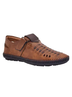 Men Tan Vegan Shoe-Style Ethnic Sandals (OMCS-02-TAN)