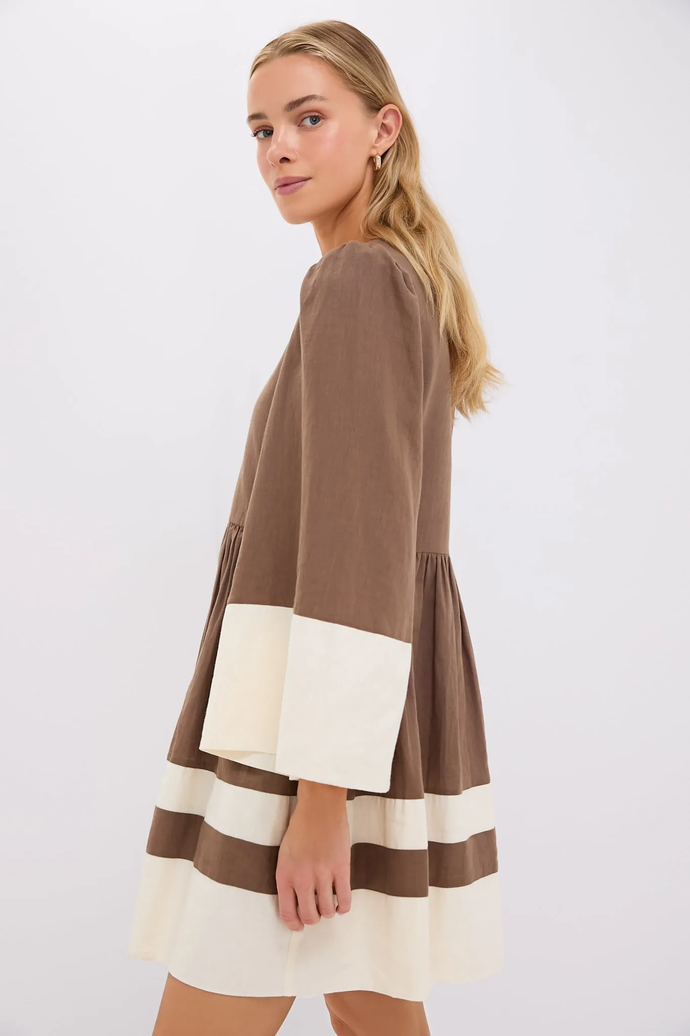 Mocha and Cream Cotton Linen Izzie Dress