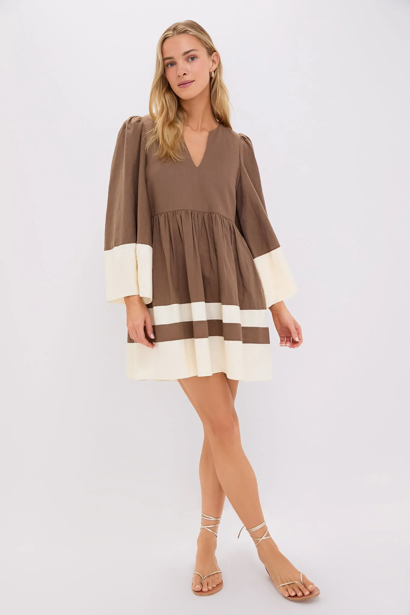 Mocha and Cream Cotton Linen Izzie Dress