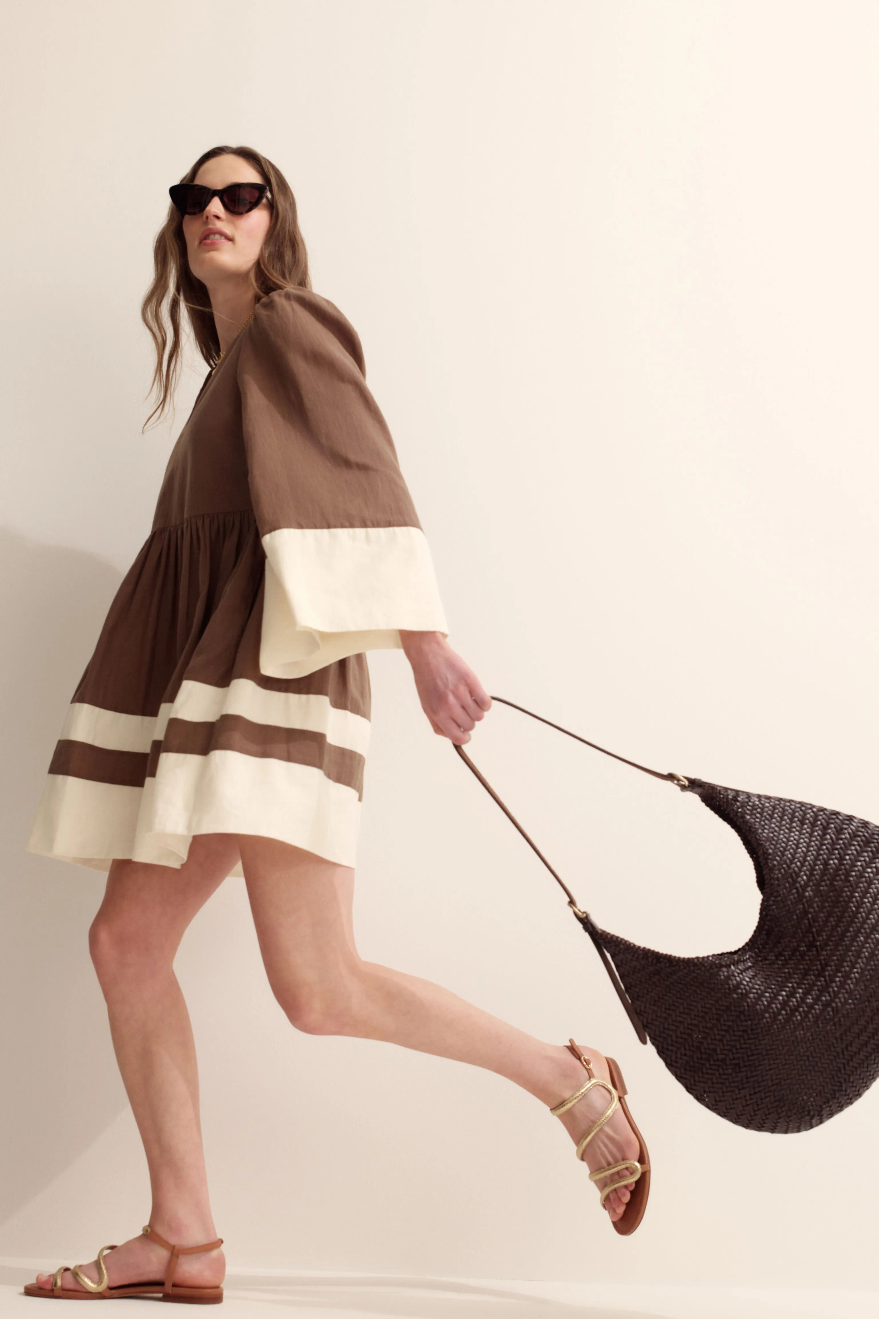 Mocha and Cream Cotton Linen Izzie Dress