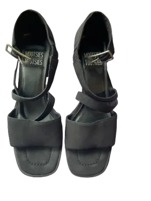 Mootsies Tootsies Black Buffy Chunky Heel Sandals