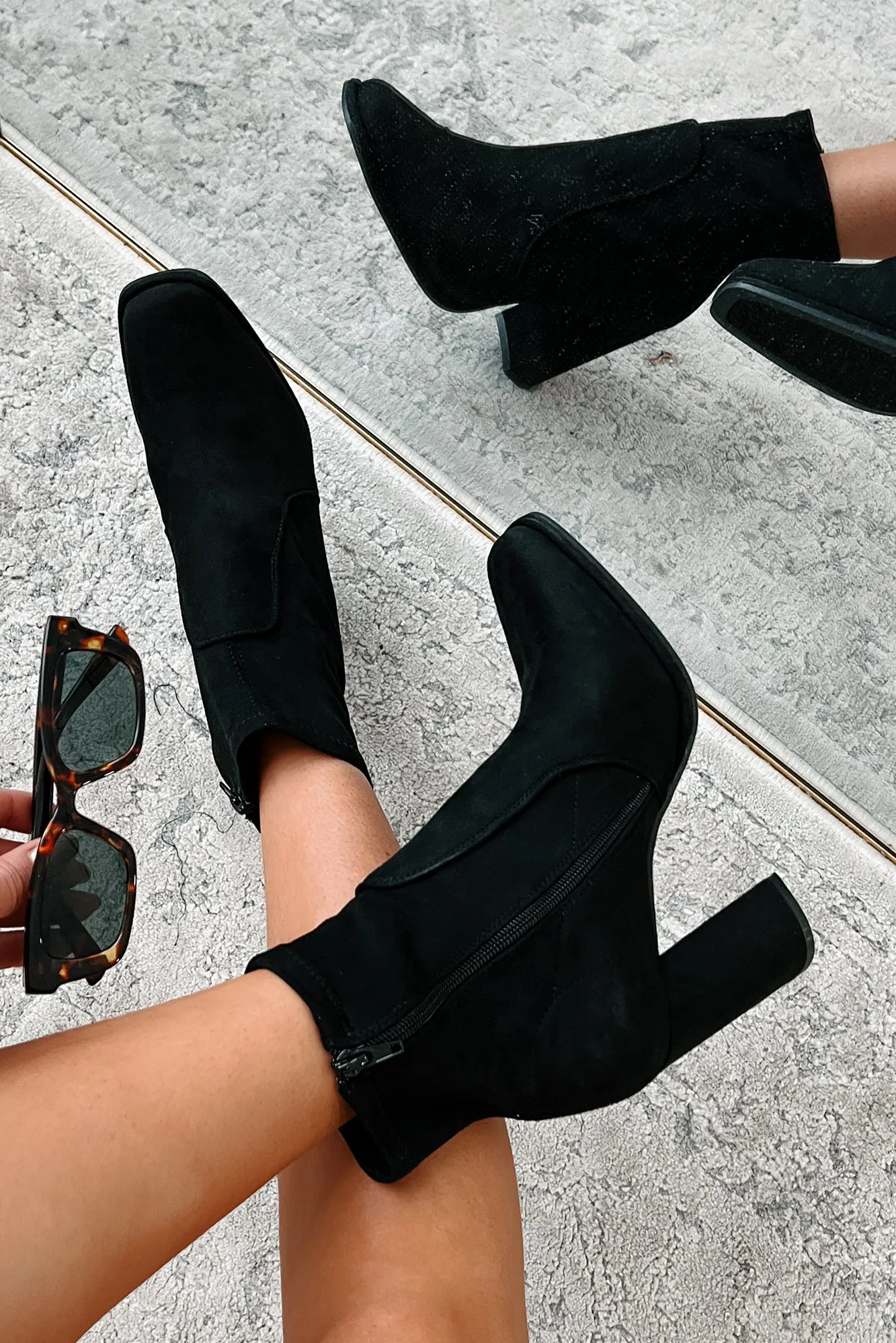 Move Along Faux Suede Booties (Black)