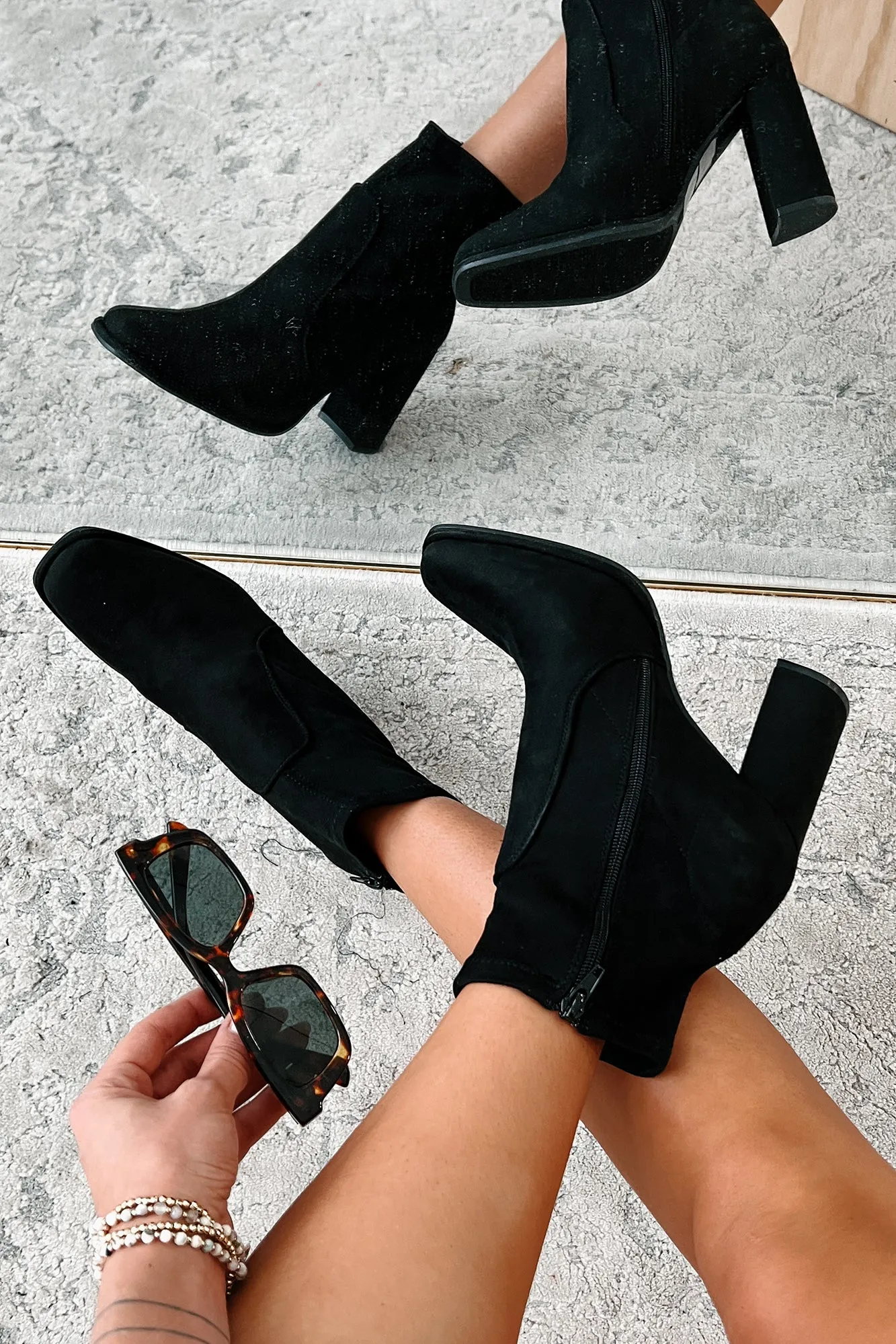 Move Along Faux Suede Booties (Black)