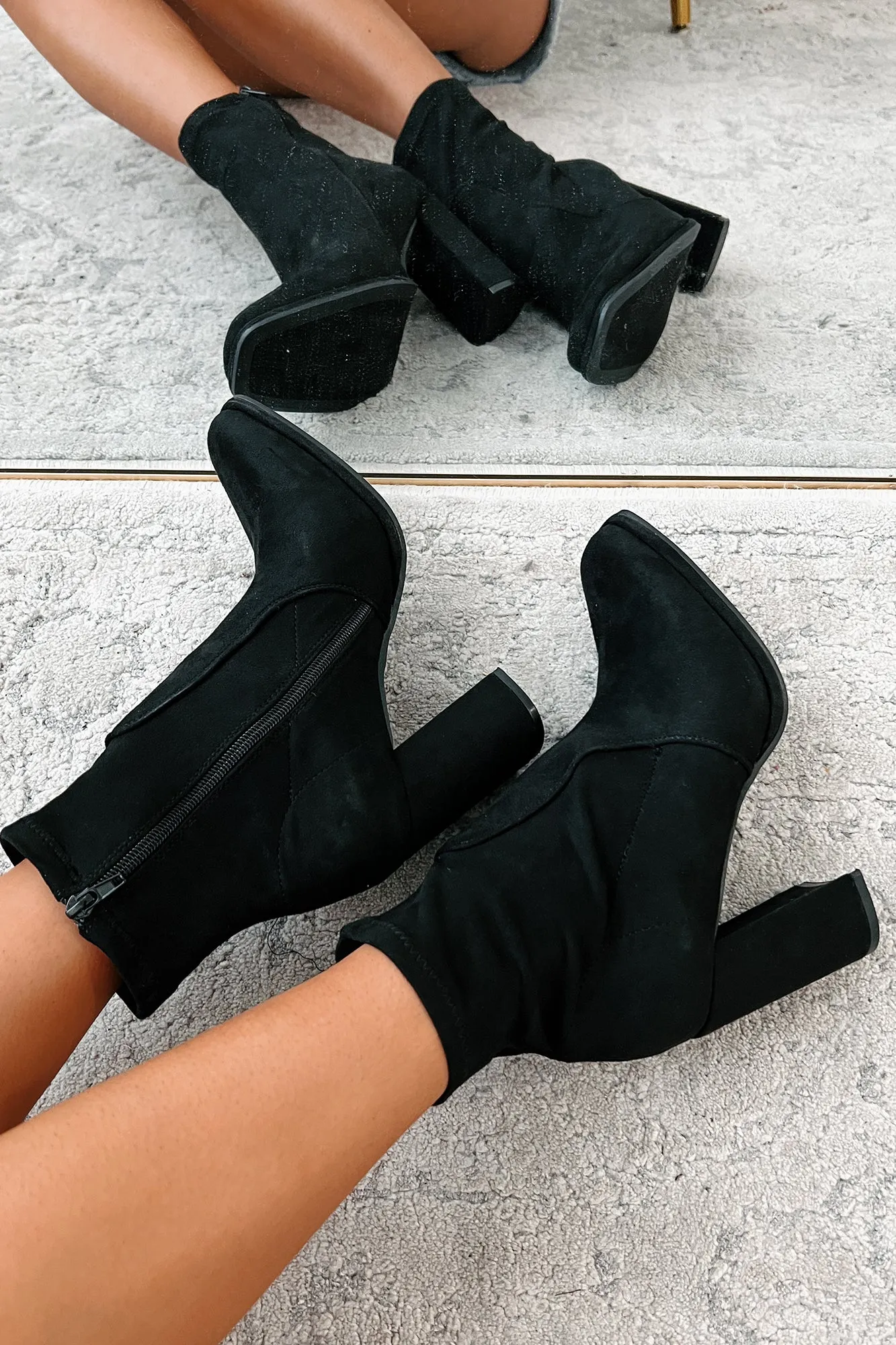 Move Along Faux Suede Booties (Black)