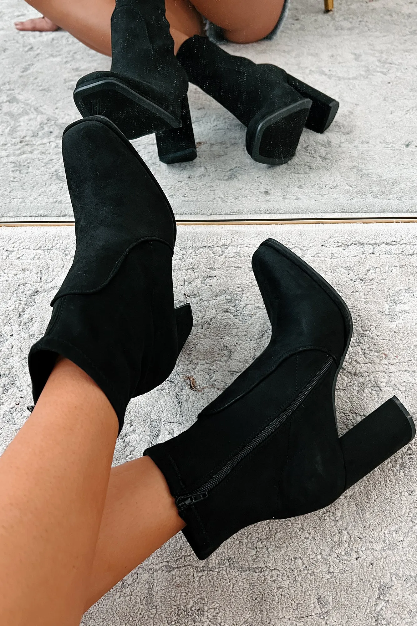 Move Along Faux Suede Booties (Black)