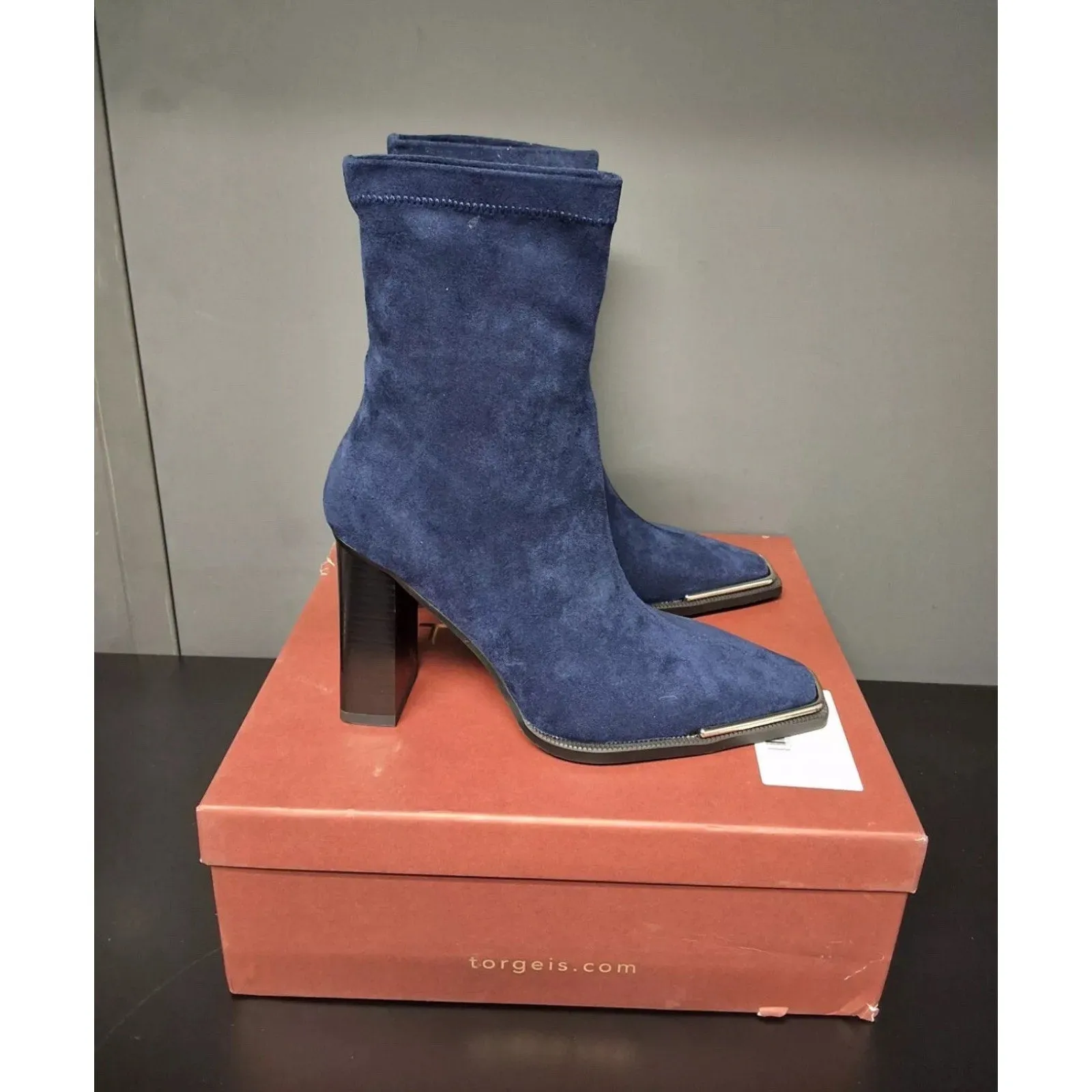 NEW Torgeis Women's Katya Faux Suede Sock Booties – Blue, Size 7