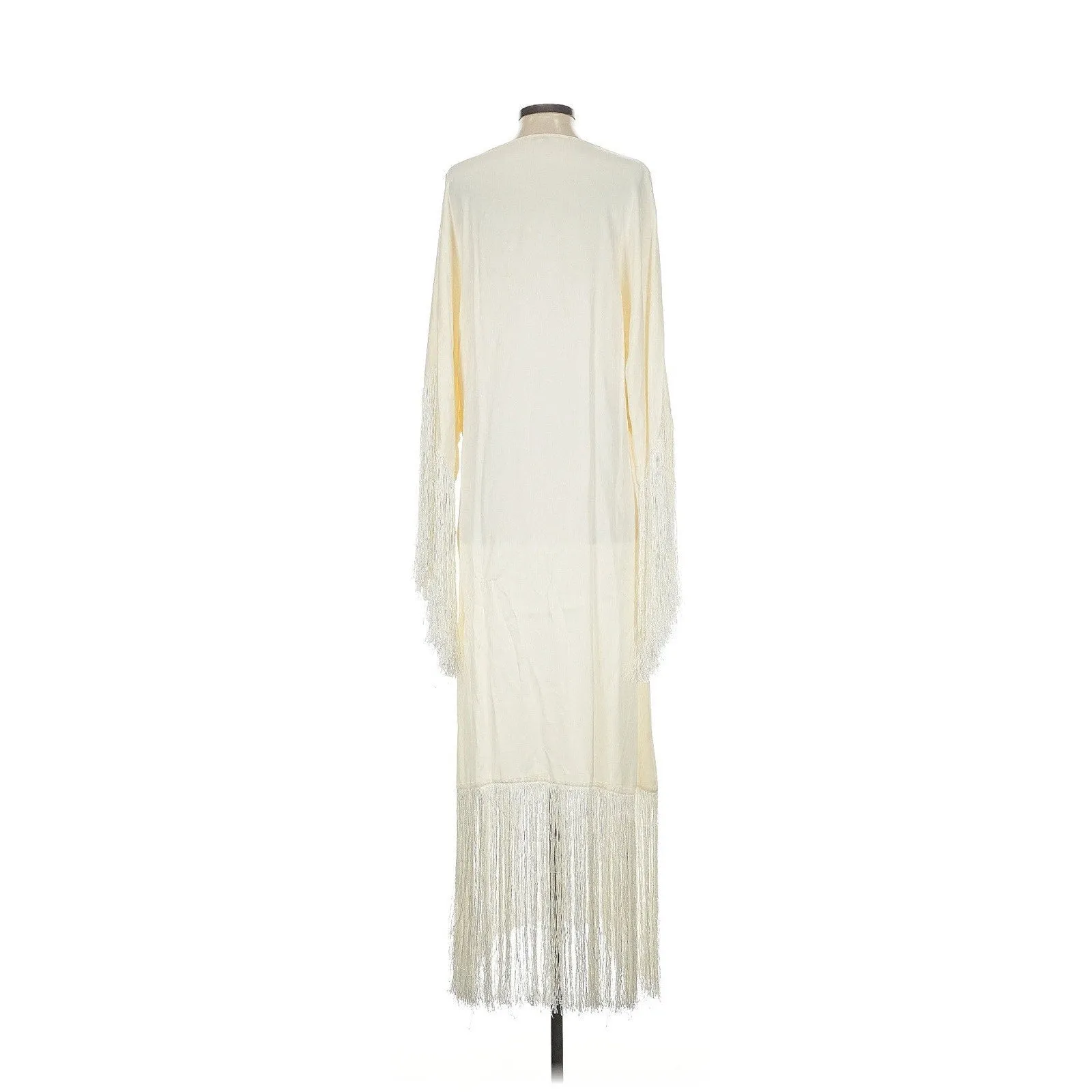 NWOT Kadimah Women's Sol Fringe Off-White Maxi Kaftan Dress - XS/S