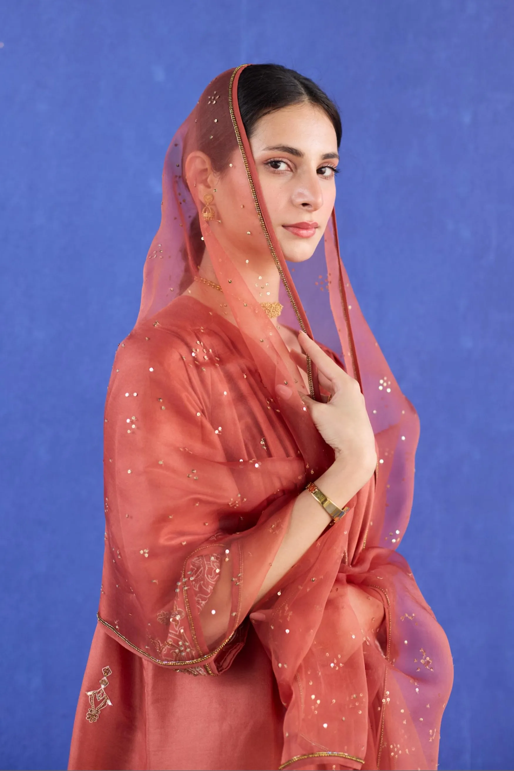 Orange mani kaftan suit