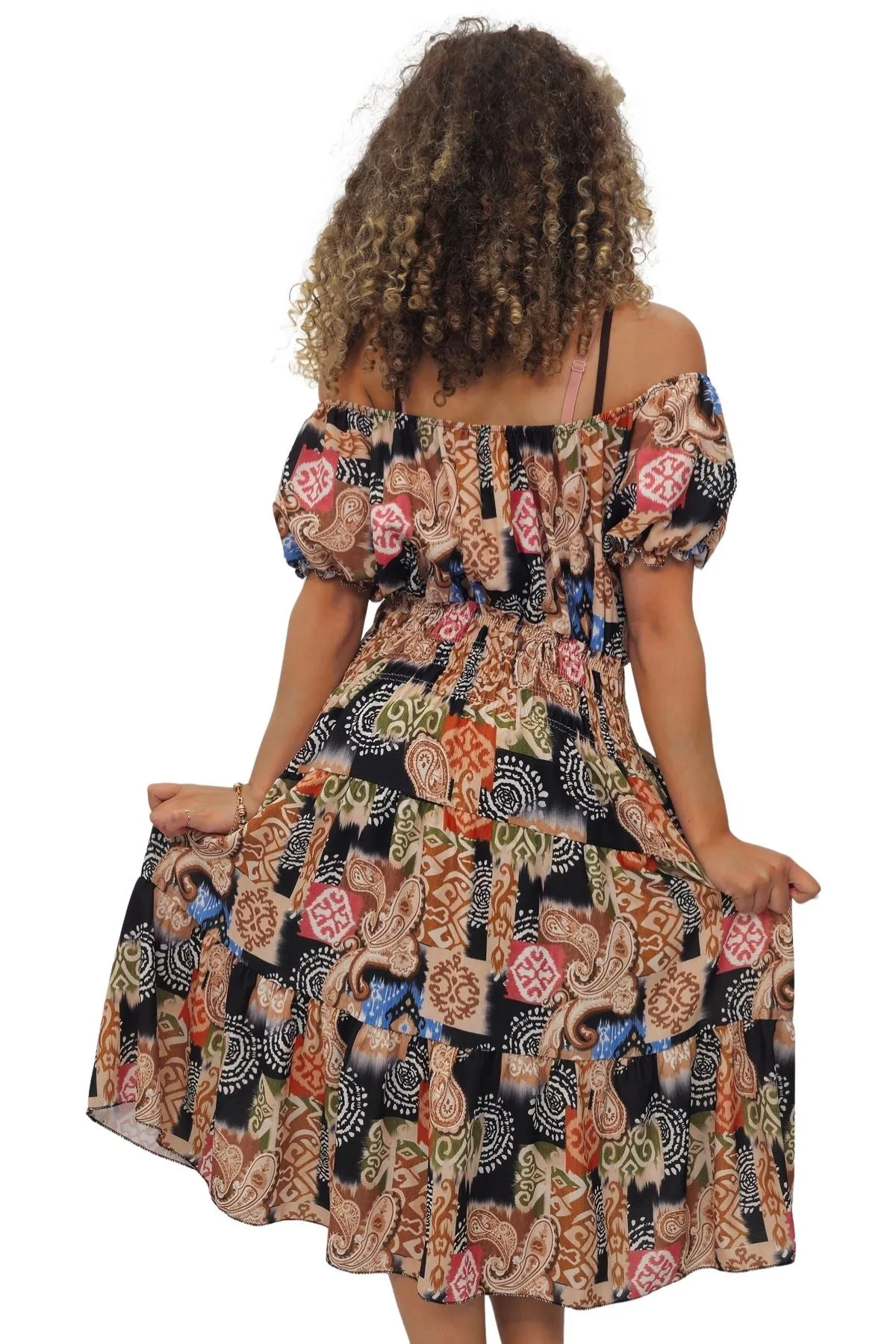 Paisley Print Shirred Waist Dress
