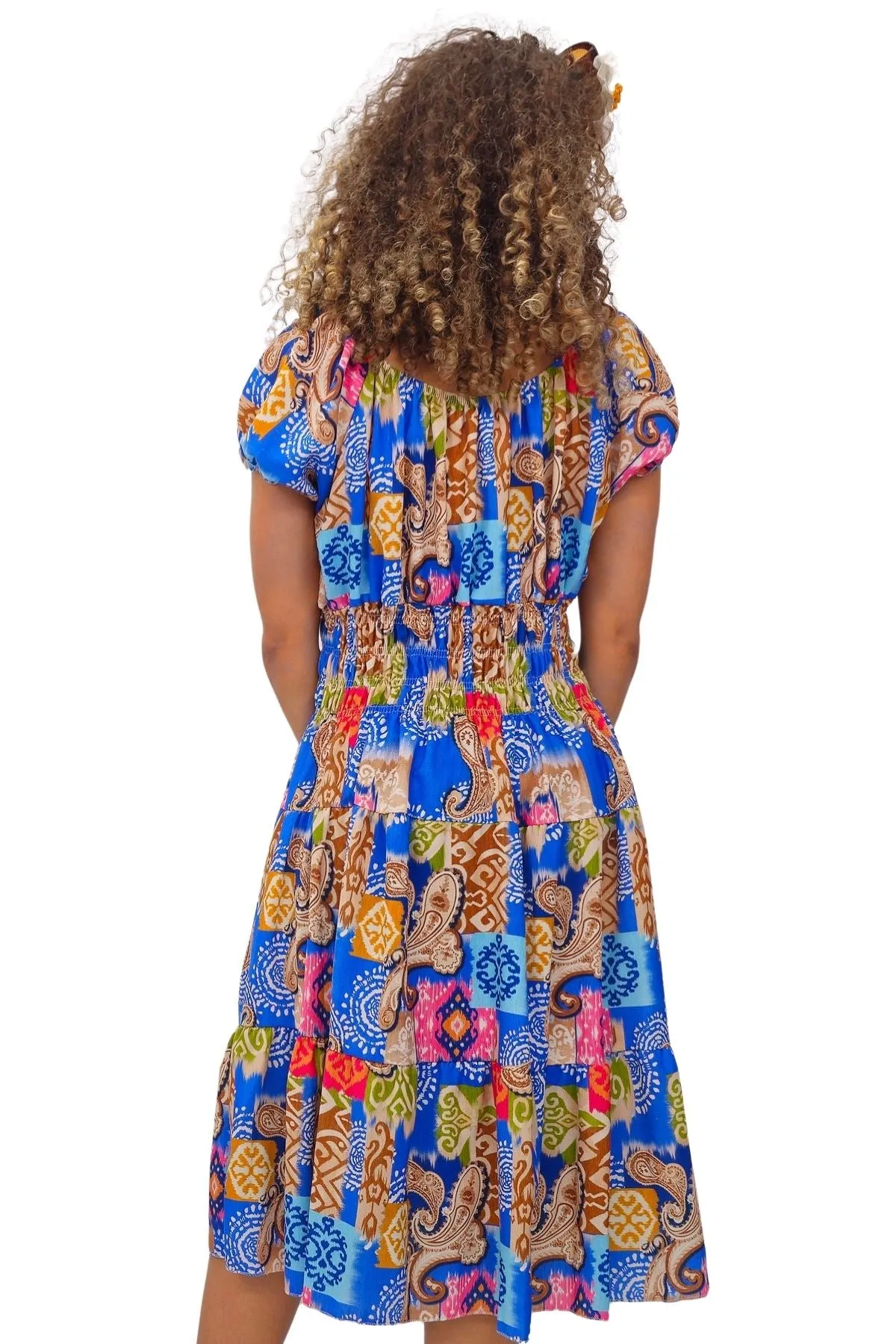 Paisley Print Shirred Waist Dress