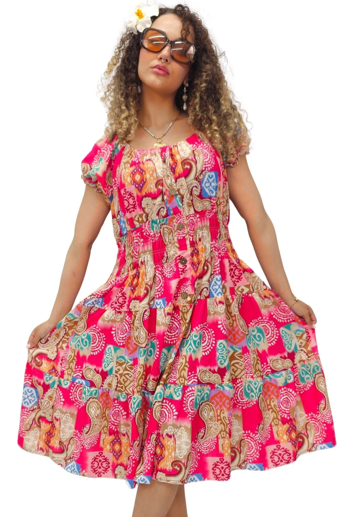 Paisley Print Shirred Waist Dress