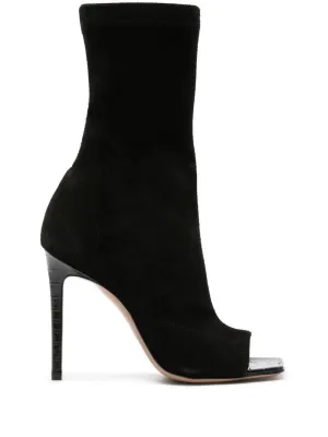 Paris Texas Black Suede Mid Calf Stiletto Boots