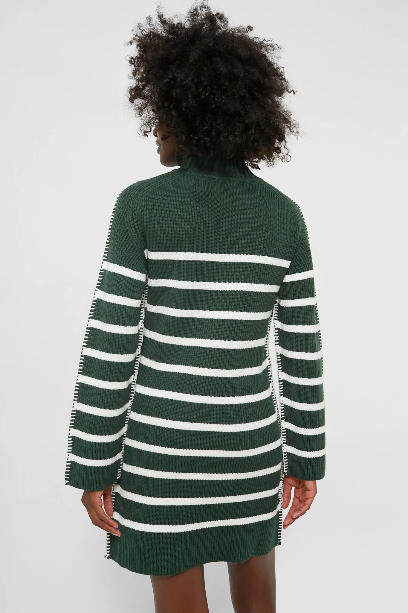 Pine Green & White Striped Emsley Mini Sweater Dress