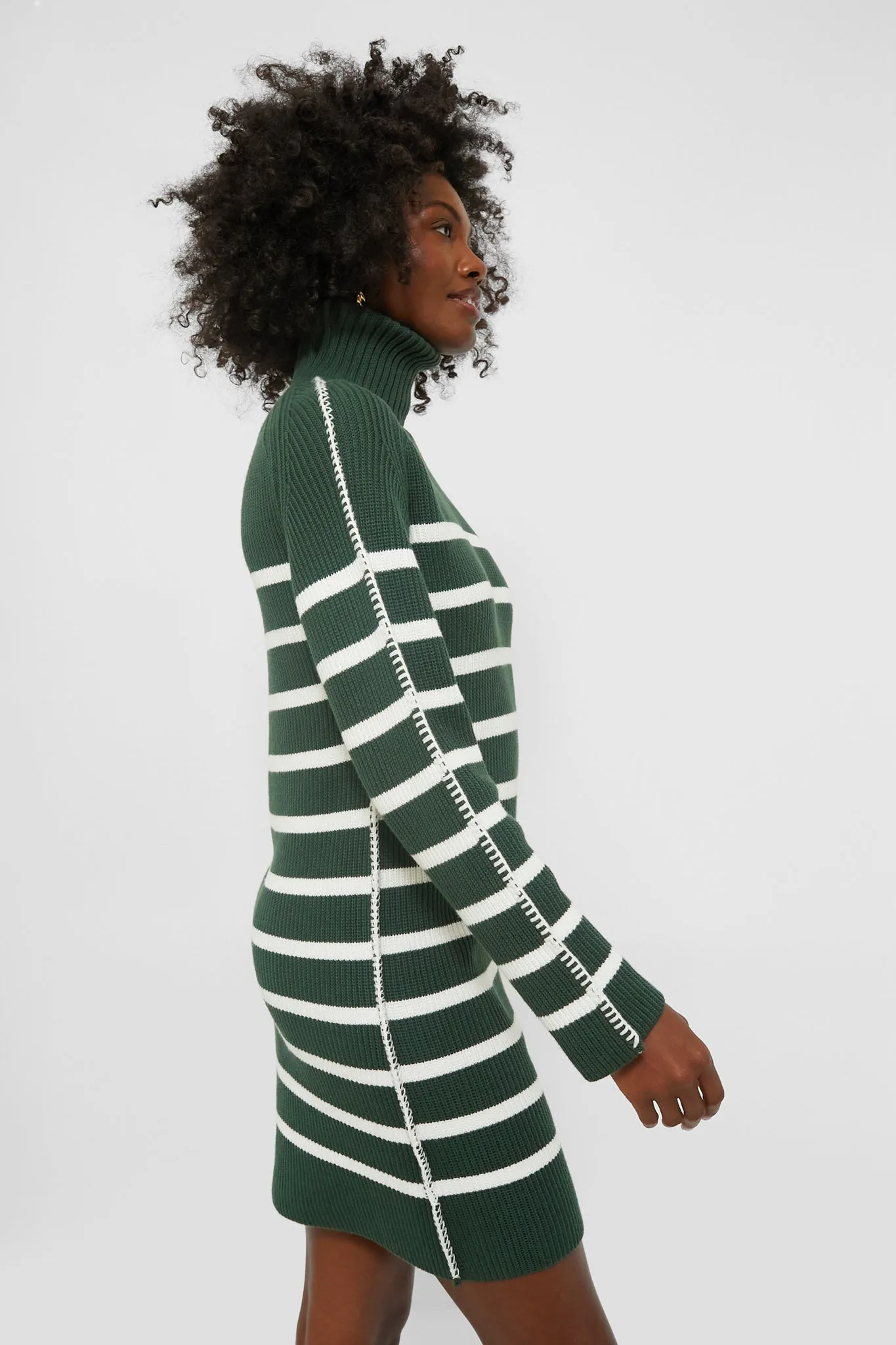 Pine Green & White Striped Emsley Mini Sweater Dress