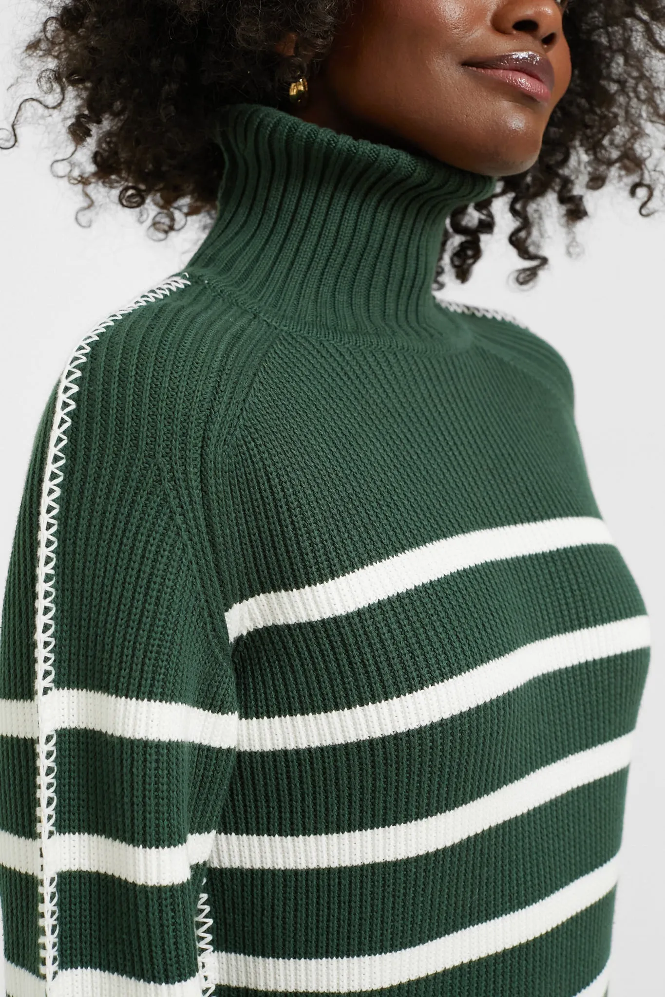 Pine Green & White Striped Emsley Mini Sweater Dress