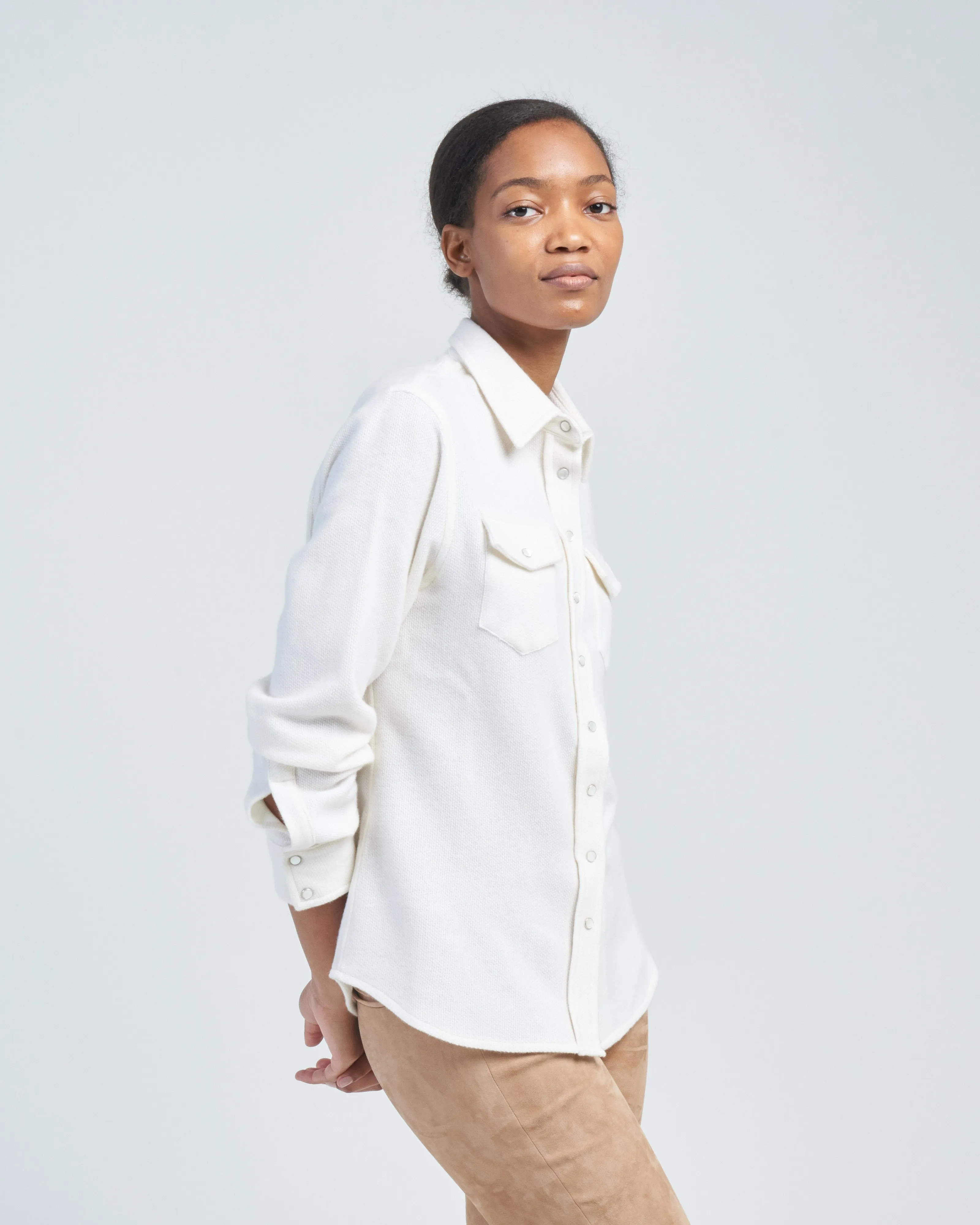 plain woven cashmere shirt
