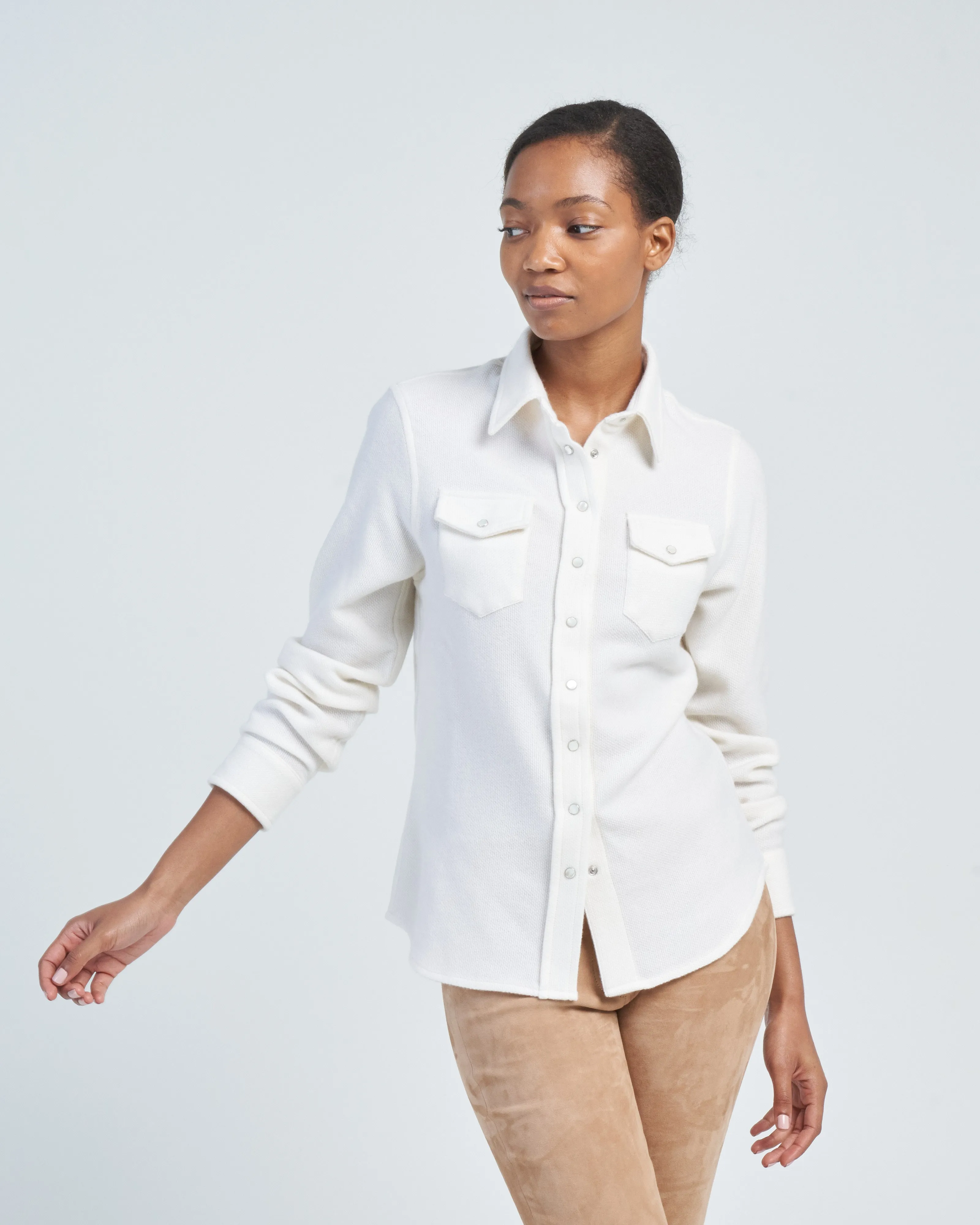 plain woven cashmere shirt
