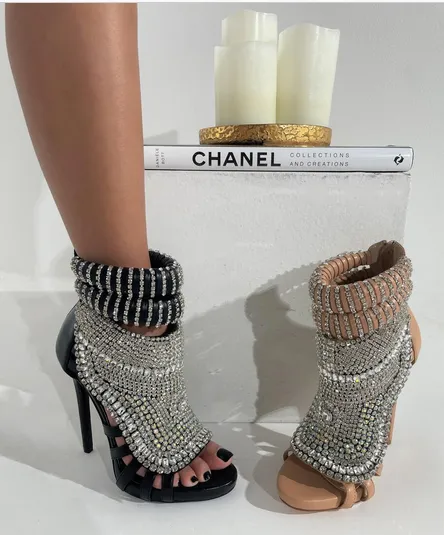 Pusher Rhinetone Peep Toe Booties