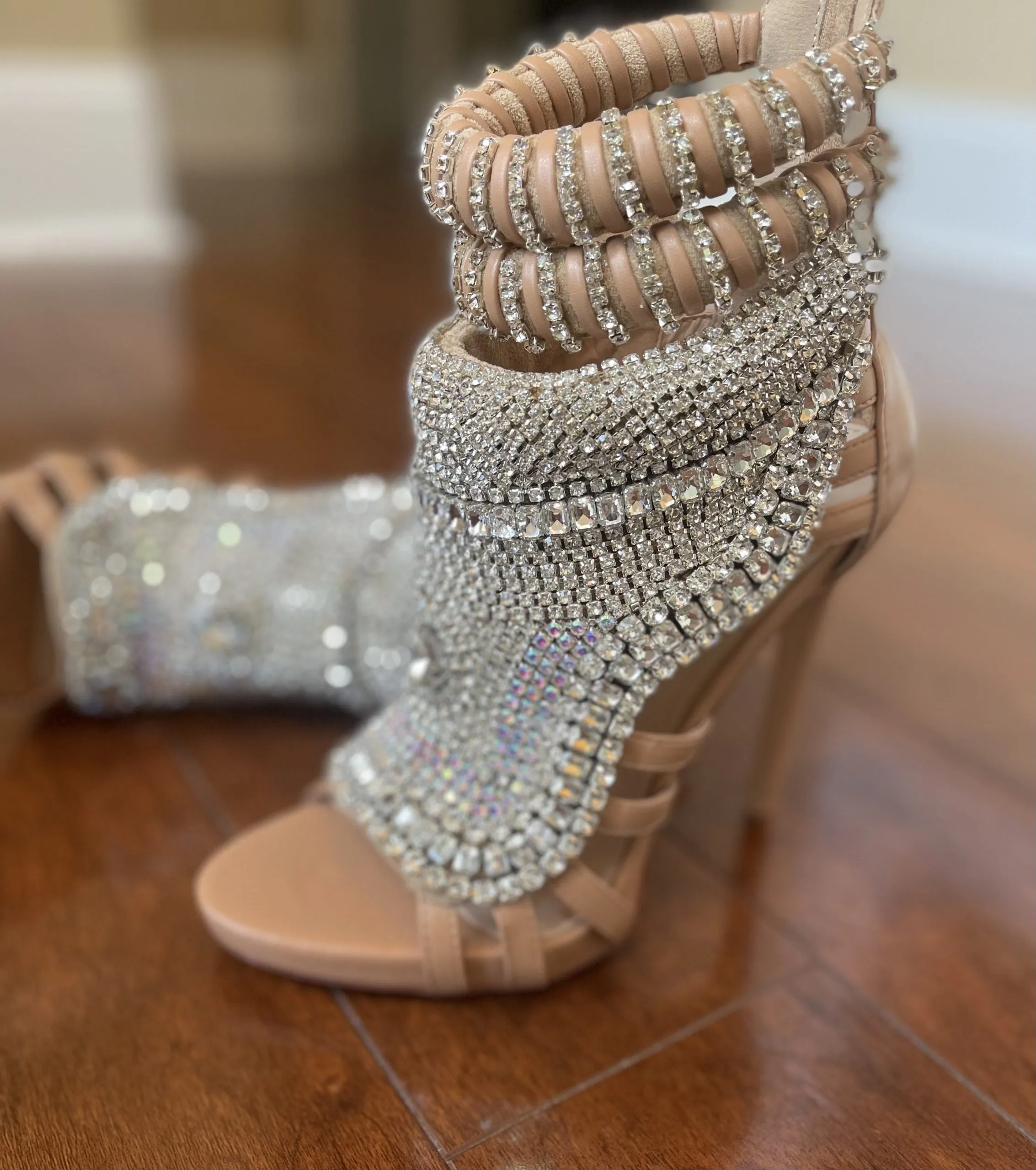 Pusher Rhinetone Peep Toe Booties