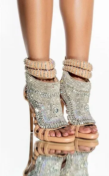 Pusher Rhinetone Peep Toe Booties