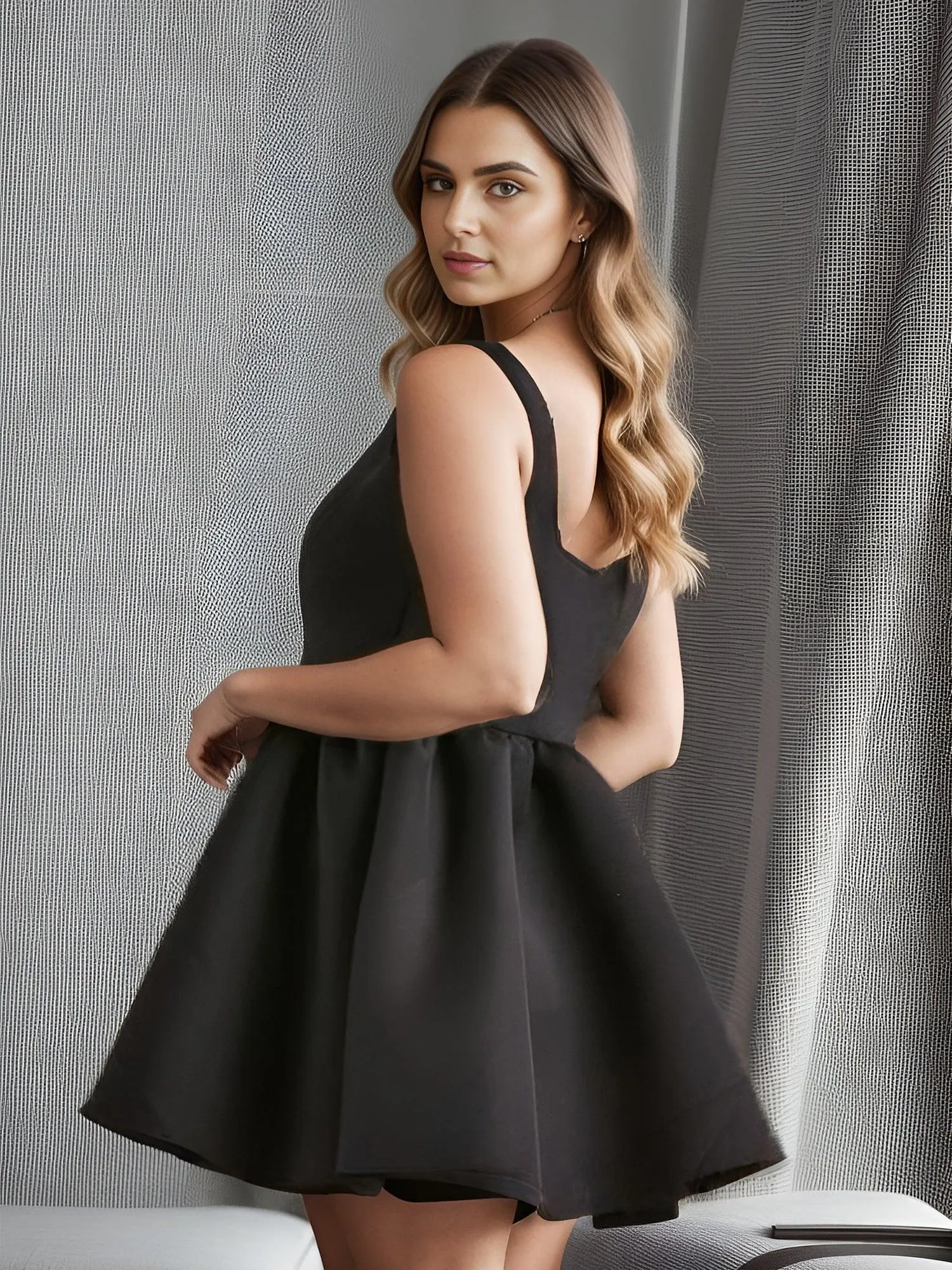 Robe trapèze chic à encolure carrée et dos nu