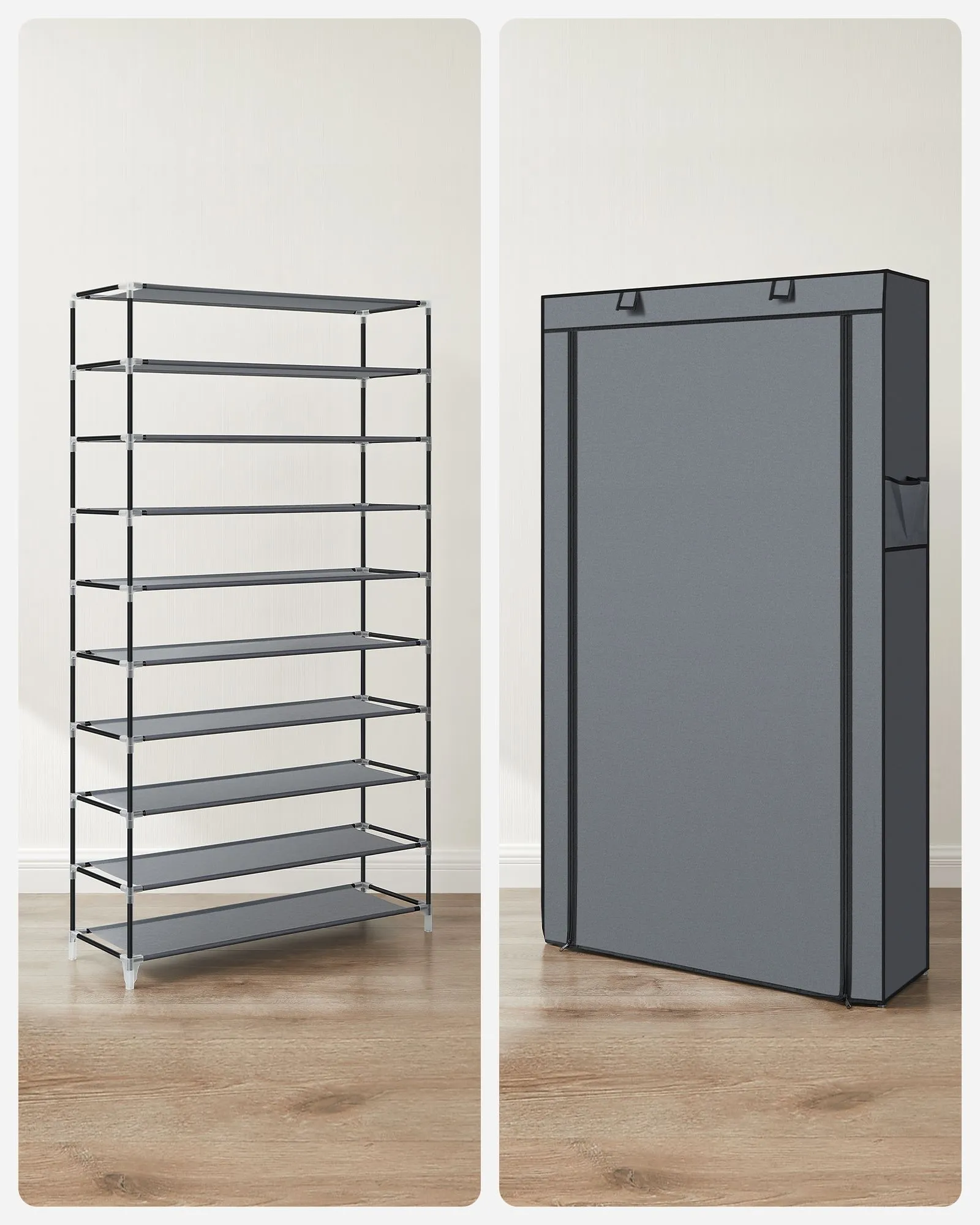 Rootz Shoe Rack Organizer - Footwear Storage - Shoe Stand - Water-Repellent Fabric - 88cm x 28cm x 160cm