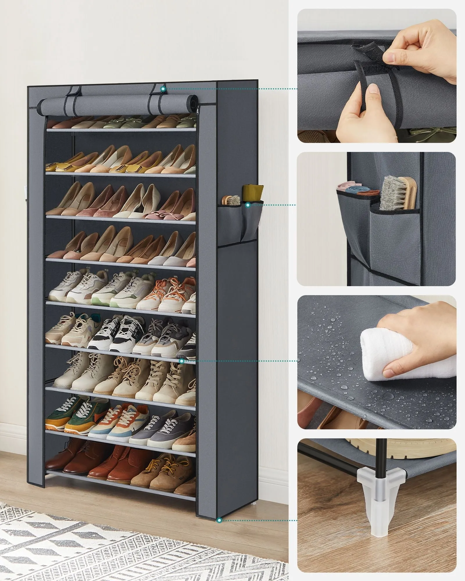 Rootz Shoe Rack Organizer - Footwear Storage - Shoe Stand - Water-Repellent Fabric - 88cm x 28cm x 160cm