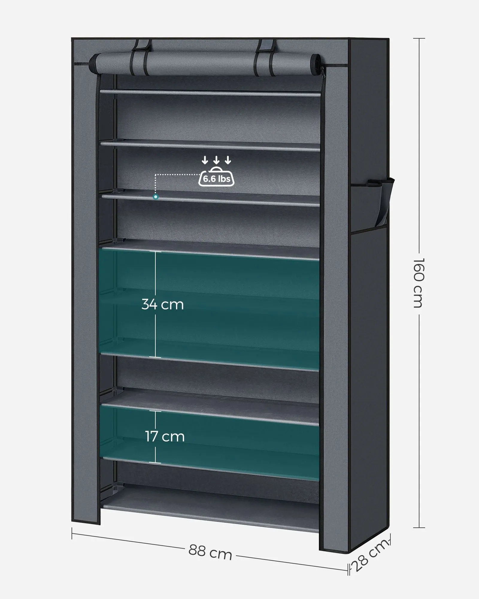 Rootz Shoe Rack Organizer - Footwear Storage - Shoe Stand - Water-Repellent Fabric - 88cm x 28cm x 160cm