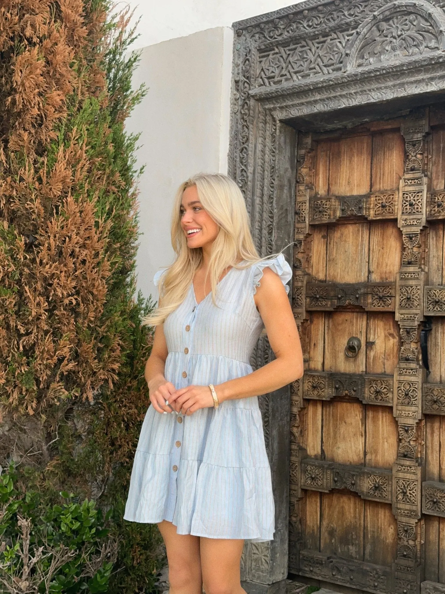 Seaside Breeze Striped Mini Dress - Light Blue