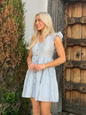 Seaside Breeze Striped Mini Dress - Light Blue