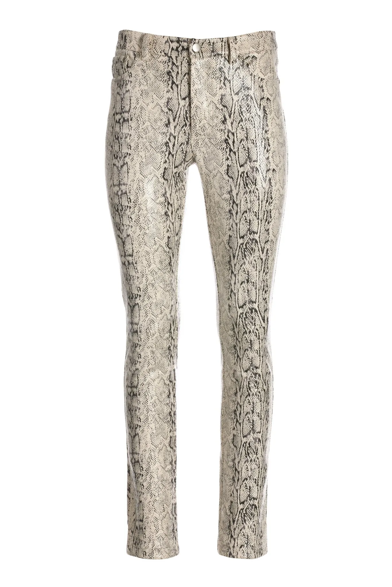 Silver Shimmer Snake Print Five-Pocket Pant Off White/Silver
