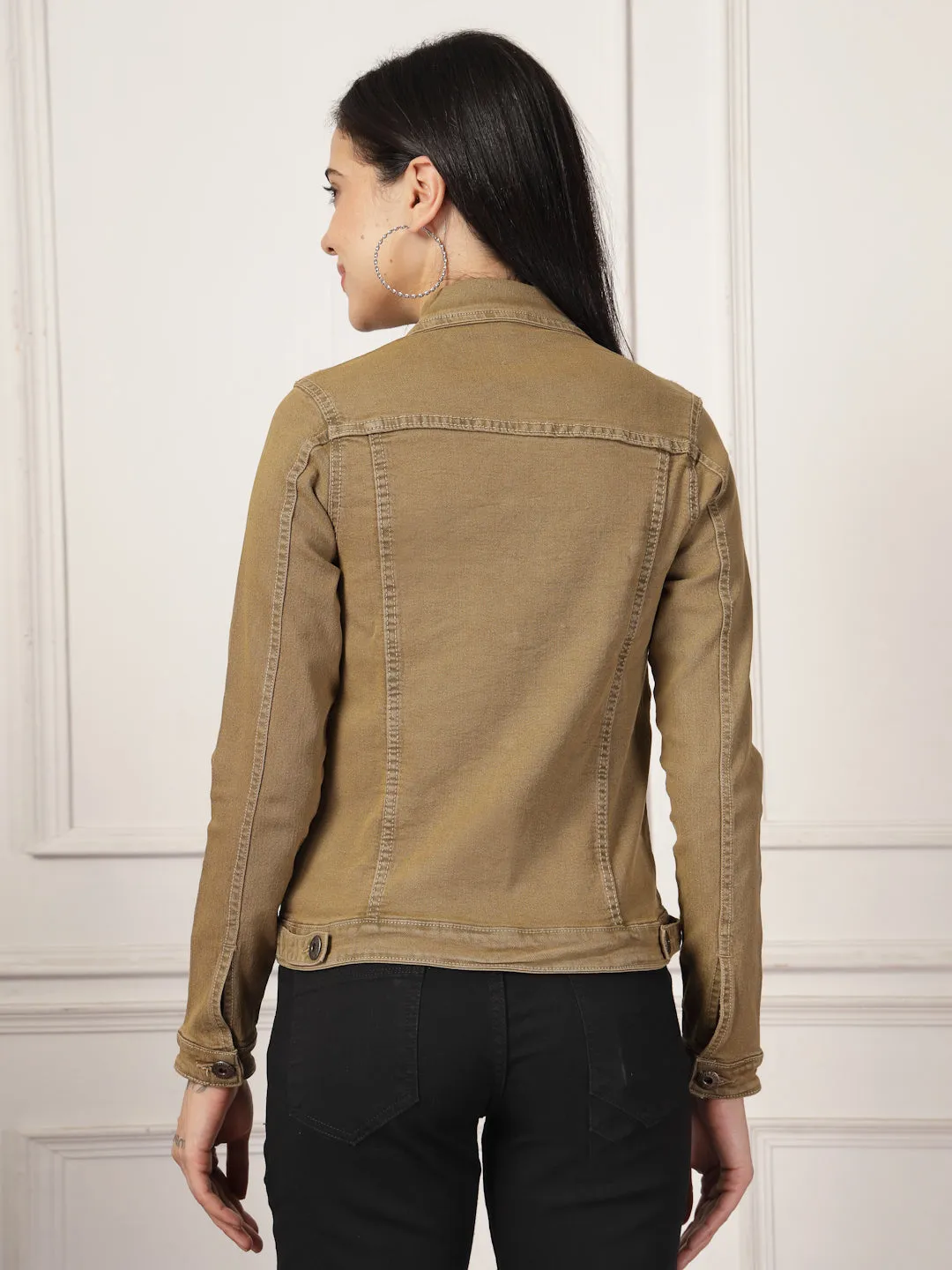 Style Quotient Women Khaki Solid Denim Jacket