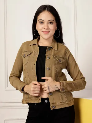 Style Quotient Women Khaki Solid Denim Jacket