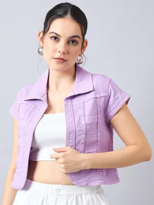Style Quotient Women Lilac Open Front Denim Shrug