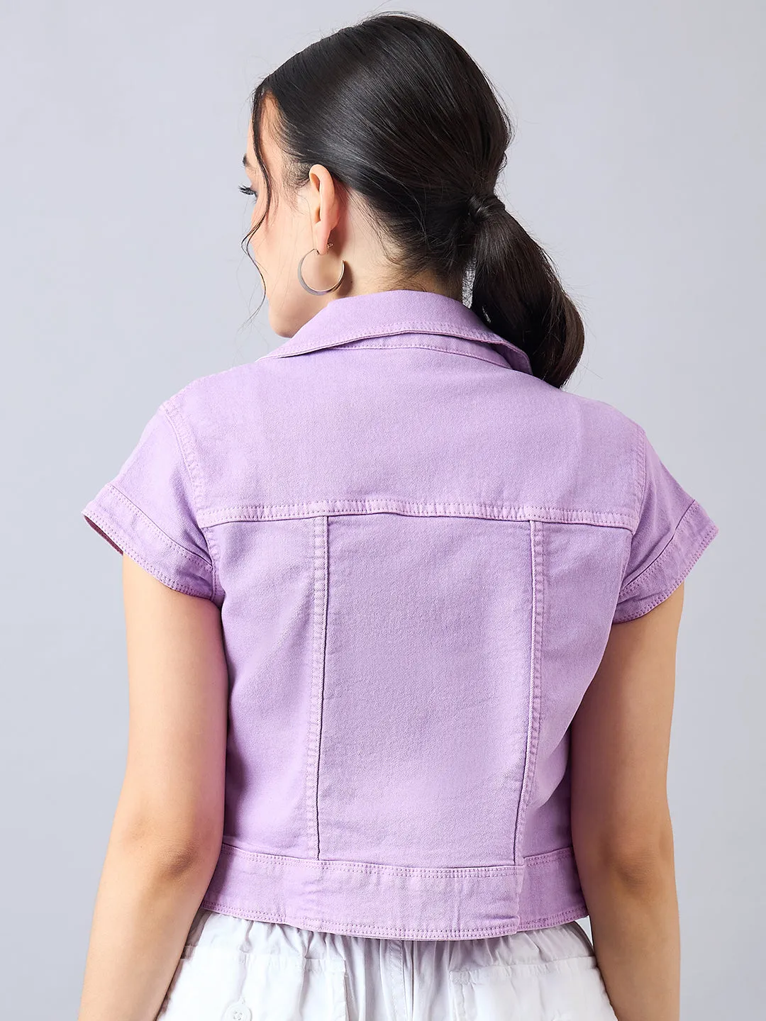 Style Quotient Women Lilac Open Front Denim Shrug